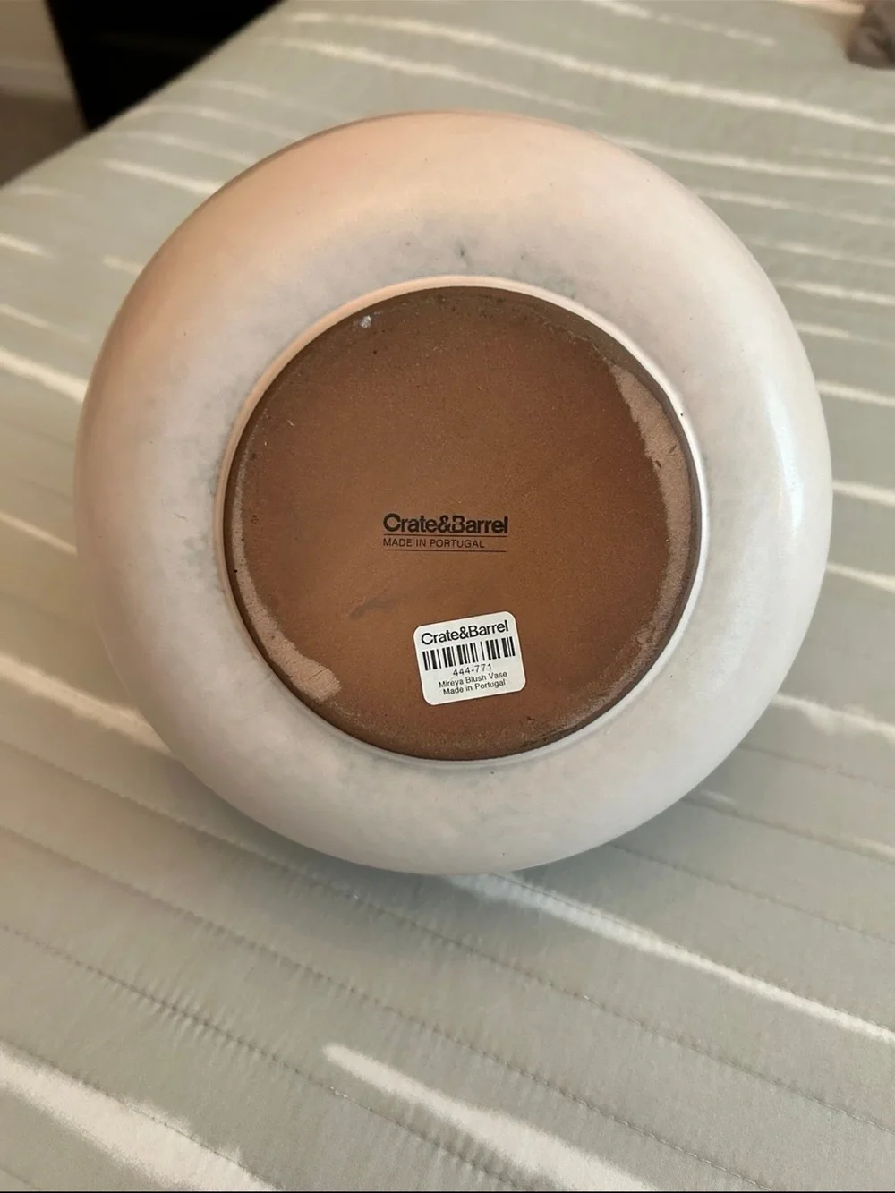 Crate & Barrel Mireya Blush Pink Terracotta Round Vase Made in Portugal